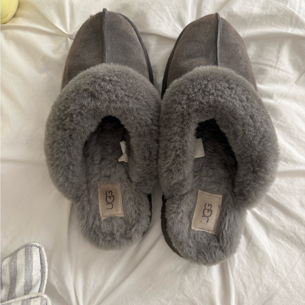 UGG Charcoal Shearling Slippers (platform)